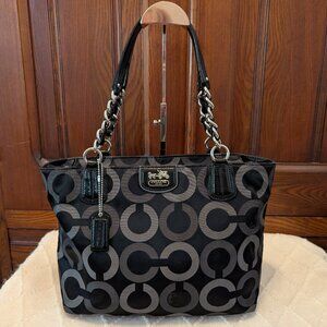 Coach Black & Gray Signature Sateen Madison Tote 20483